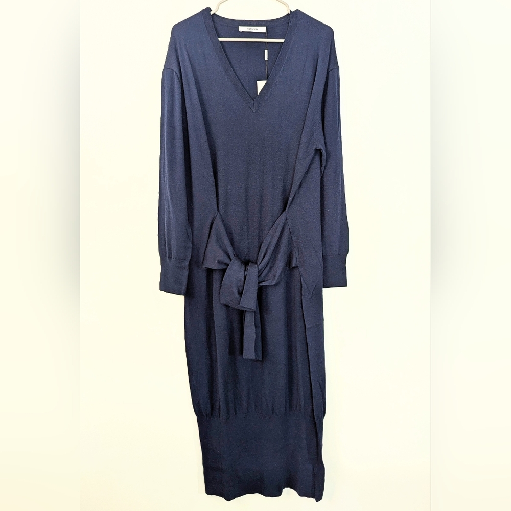 NWT Thakoon Navy Wrap Tie Sweater Dress - Picture 2 of 4
